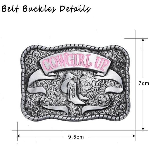 Women Cowgirl Up Western Vintage Oval Flower Rose Horse Rodeo Pink Belt Buckle